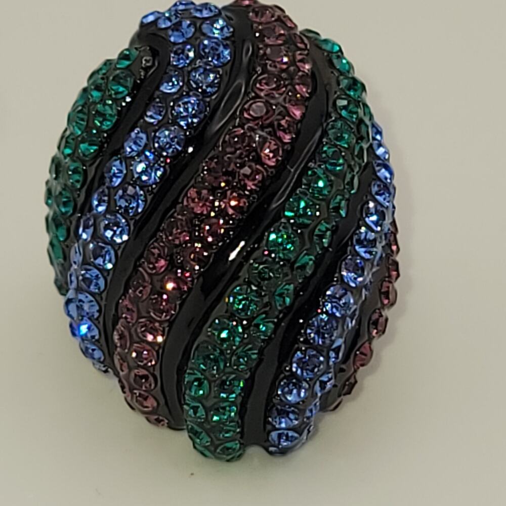 Vintage AKKAD Multicolor Swarovski Crystal Black Domed Statement Ring
